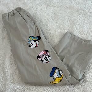 Vtg Disney Khaki Drawstring Pants Sz 38 Mickey, Minnie, Donald, Daisy Embroidere